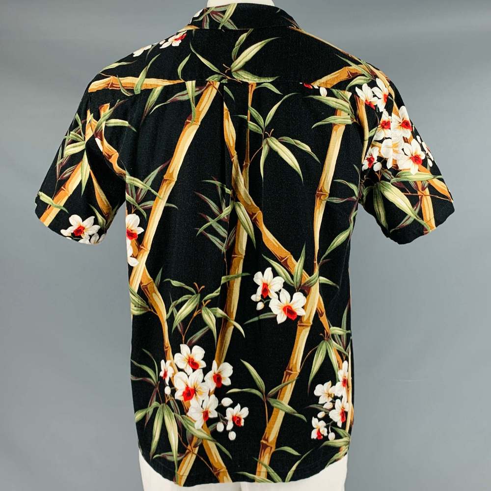 POHAKU T'S Black Multi Color Hawaiian Cotton Camp Short Sleeve Shirt - Picture 4 of 6